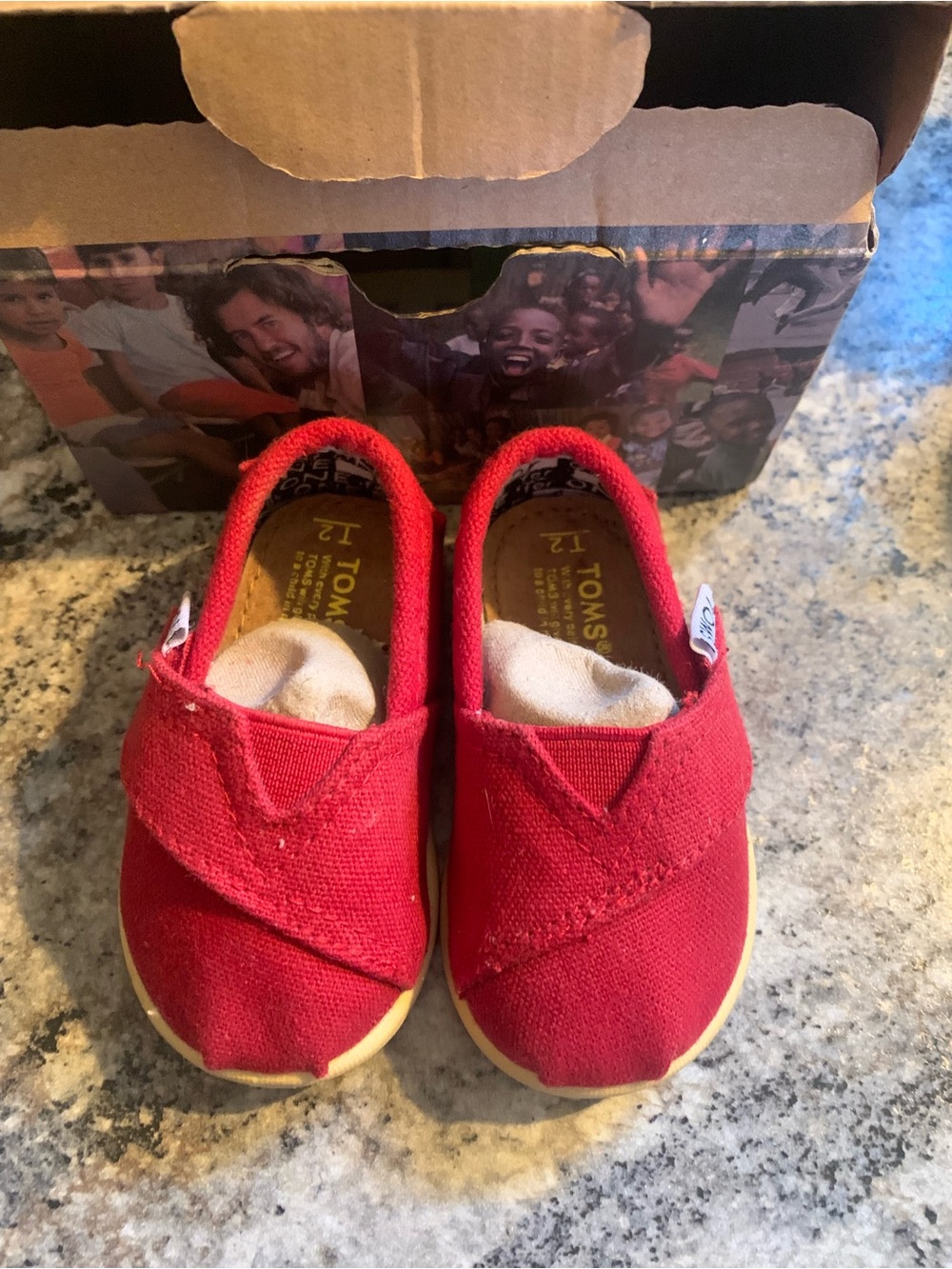 Toms Red Canvas Slip-On Baby/Walker Shoes
